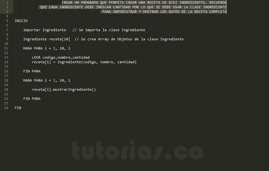 POO + pseudocodigo (aplicacion clase Ingrediente)