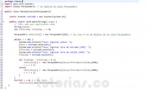 programacion en java: aplicacion clase Parqueadero