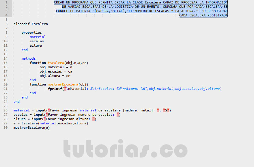 POO + matLab  (clase Escalera)