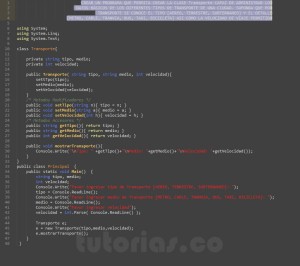 programacion en c#: clase Transporte
