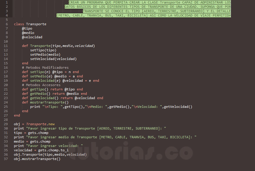 POO + ruby (clase Transporte)