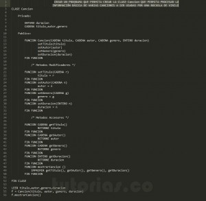 programacion en pseudocodigo: clase Cancion