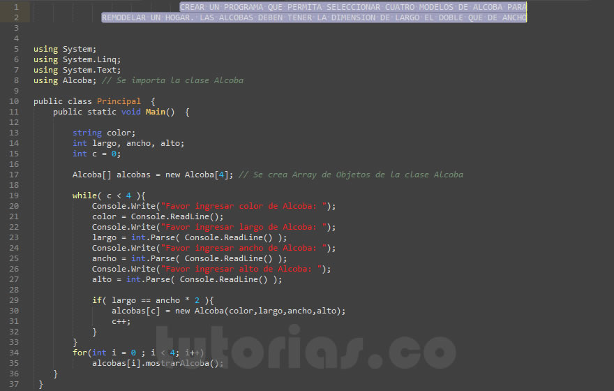 POO + visualStudio c# (aplicacion clase Alcoba)