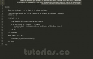 programacion en pseudocodigo: aplicacion clase Candidato