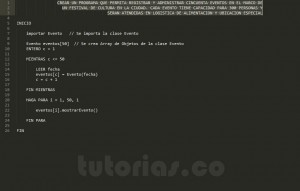 programacion en pseudocodigo: aplicacion clase Evento