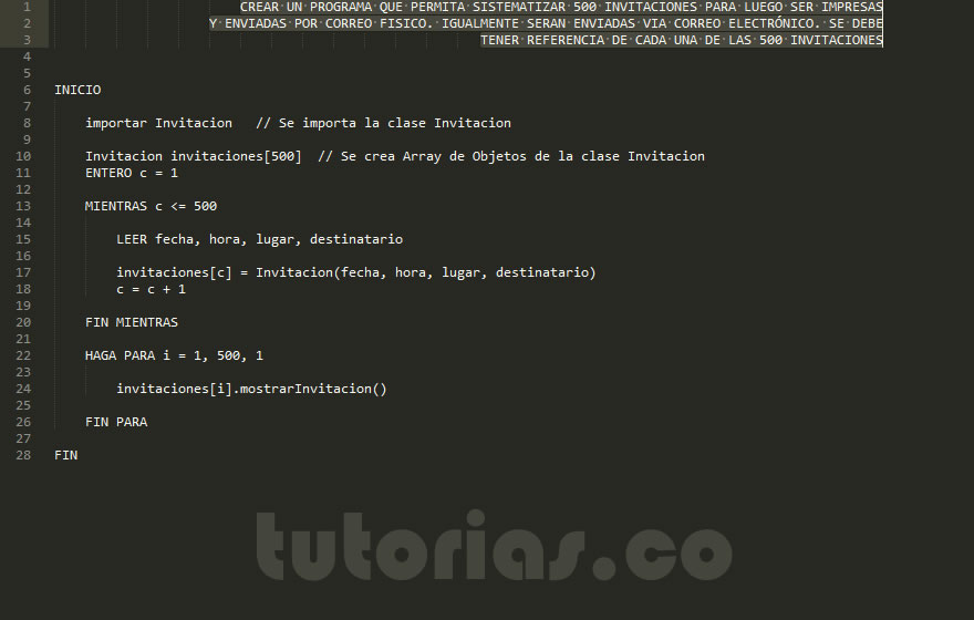 POO + pseudocodigo (aplicacion clase Invitacion)