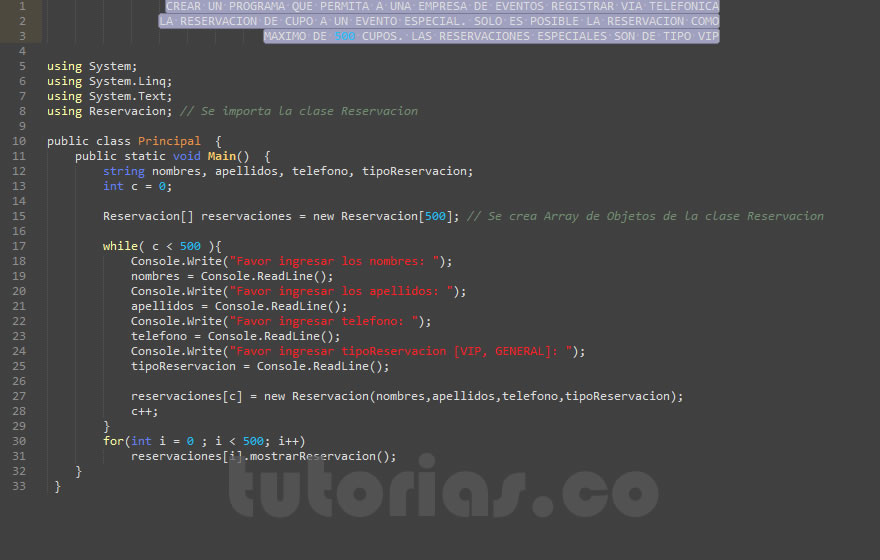 POO + visualStudio c# (aplicacion clase Reservacion)