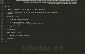 programacion en pseudocodigo: aplicacion clase Transporte