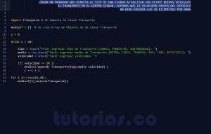 programacion en python: aplicacion clase Transporte