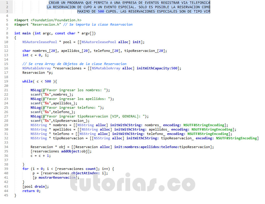 POO + Objective C  (aplicacion clase Reservacion)