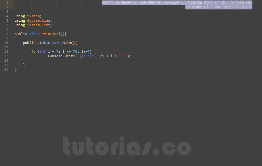 ciclo for– visualStudio c# (funcion evaluada multiplos de siete)