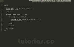 programacion en pseudocodigo: insercion de dato en vector ordenado