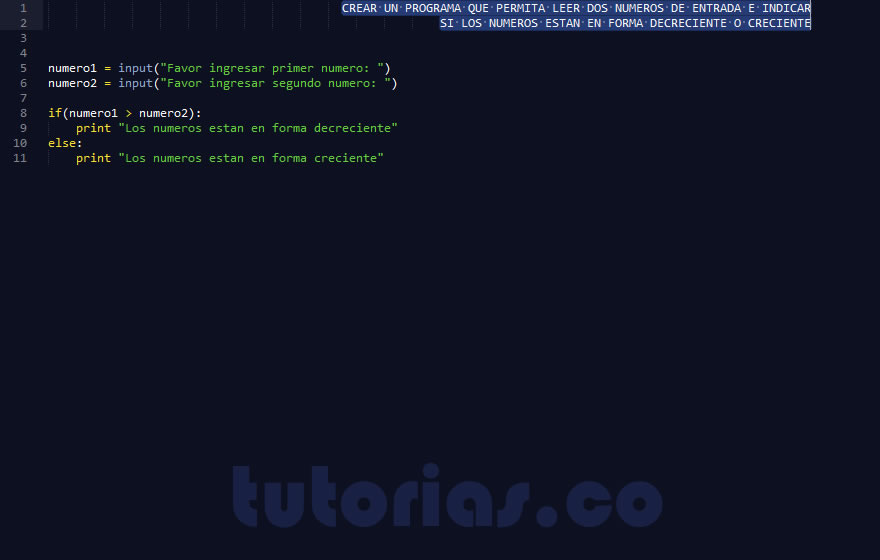 sentencia if-else – python (orden de dos numeros)
