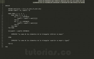 programacion en pseudocodigo: suma mayor entre las triangulares de una matriz