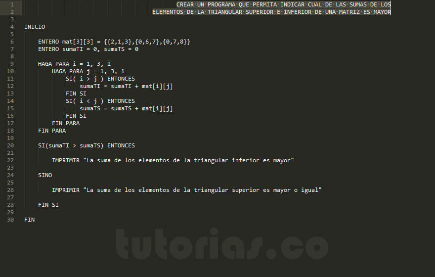 arreglos – pseudocodigo (suma mayor entre triangulares de matriz)