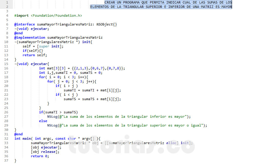 POO + Objective C (suma mayor entre triangulares de matriz)