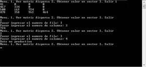 resultado ejecucion programa: matriz dispersa traingular inferior en vector