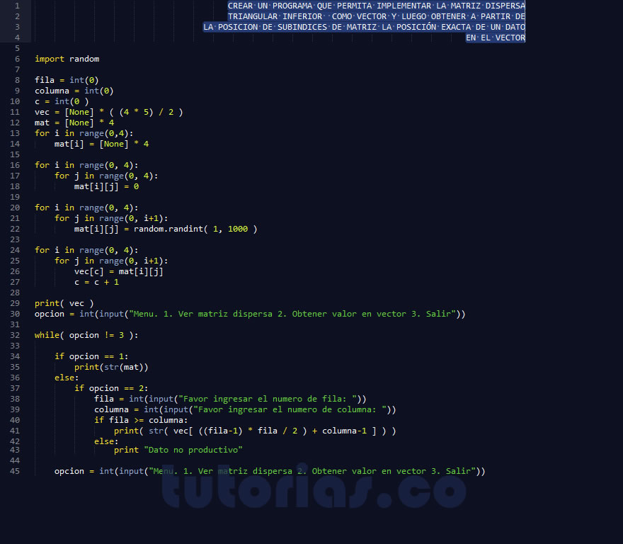 arrays – python (matriz dispersa triangular inferior en vector)