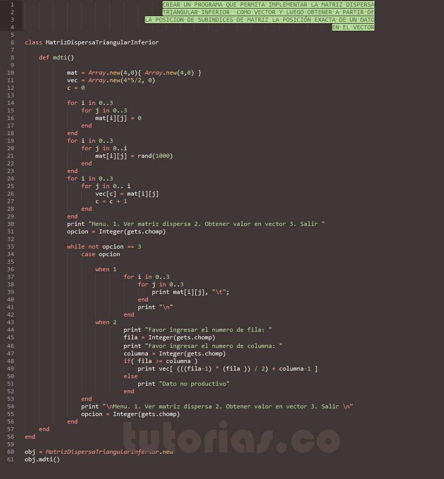 POO + ruby  (matriz dispersa triangular inferior en vector)