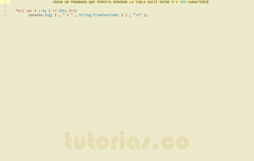 ciclo for + javascript (tabla ascii)