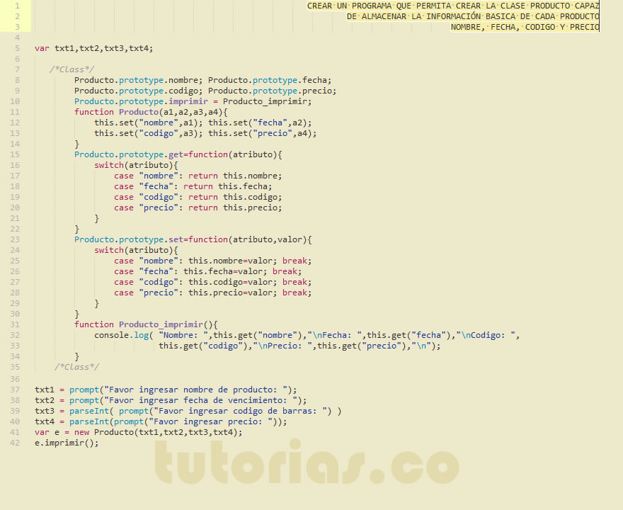 POO + javascript (clase Producto)