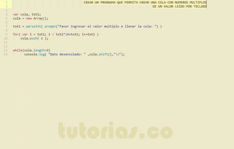 colas + javascript (cola de numeros multiplos) | Tutorias.co