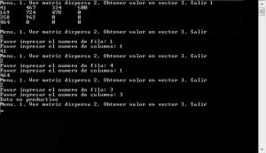 resultado ejecucion programa: matriz dispersa triangular superior izquierda
