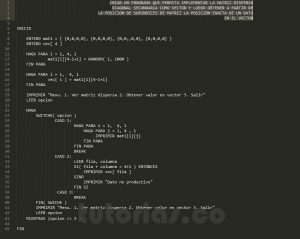 programacion en peudocodigo: matriz dispersa diagonal secundaria