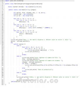 programacion en java: matriz dispersa triangular superior derecha