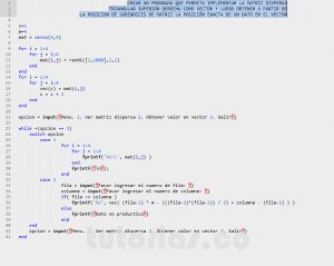 programacion en matLab: matriz dispersa triangular superior derecha