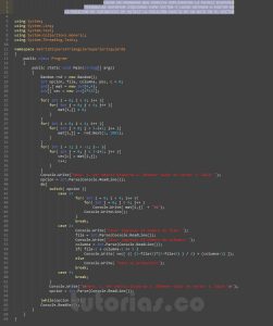 programacion en c#: matriz dipersa triangular superior izquierda