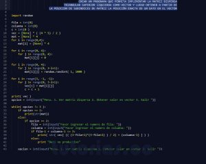 programacion en python: matriz dispersa triangular superior izquierda