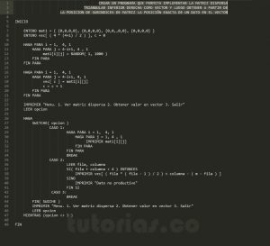 programacion en pseudocodigo: matriz dispersa triangular inferior derecha