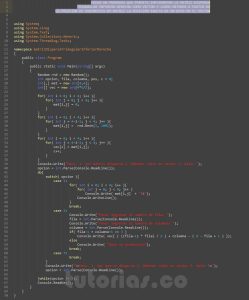 programacion en c#: matriz dispersa triangular inferior derecha