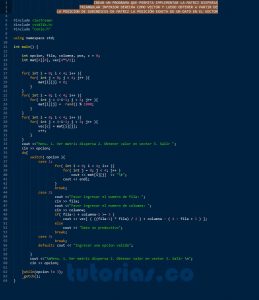 programacion en C++: matriz dispersa triangular inferior derecha