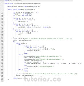 programacion en java: matriz dispersa triangular inferior derecha