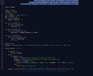 programacion en python: matriz dispersa triangular inferior derecha