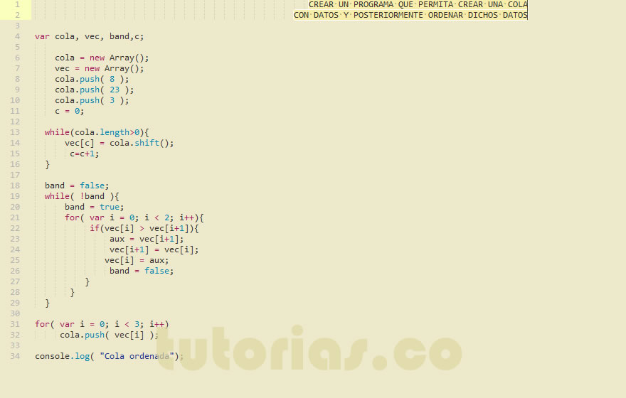 colas + javascript (ordenar cola)