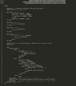 programacion en pseudocodigo: matriz dispersa figura z invertida