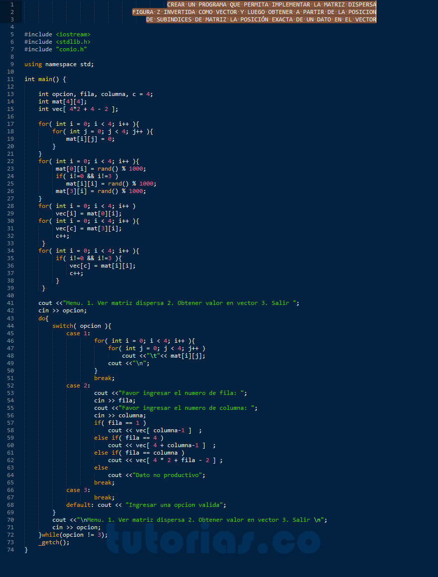 arrays – visual C++ (matriz dispersa figura Z invertida en vector)