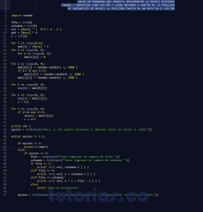 programacion en python: matriz dispersa figura z invertida