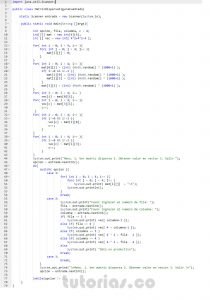 programacion en java: matriz dispersa figura cuadrado