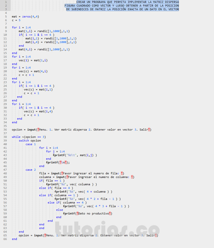 arrays – matLab (matriz dispersa figura cuadrado en vector)