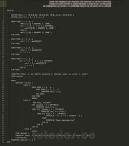 programacion en pseudocodigo: matriz dispersa figura u