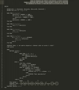 programacion en pseudocodigo: matriz dispersa figura u invertida