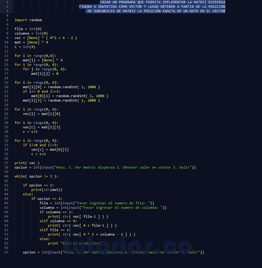 arrays – python (matriz dispersa figura U invertida en vector)