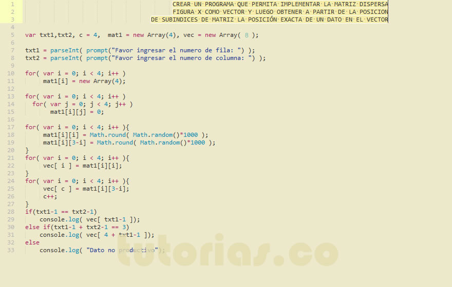 arrays + javascript (matriz dispersa figura X en vector)