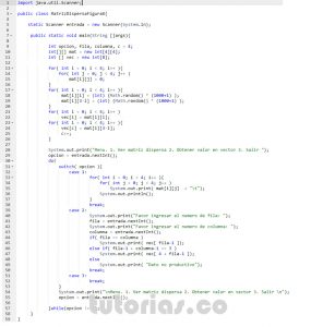 programacion en java: matriz dispersa figura x