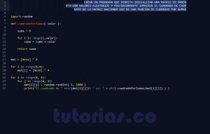 programacion en python: cuadrado de una matriz por sumas