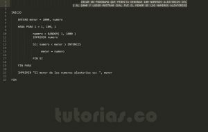 programacion en pseudocodigo: el menor de los numeros aleatorios